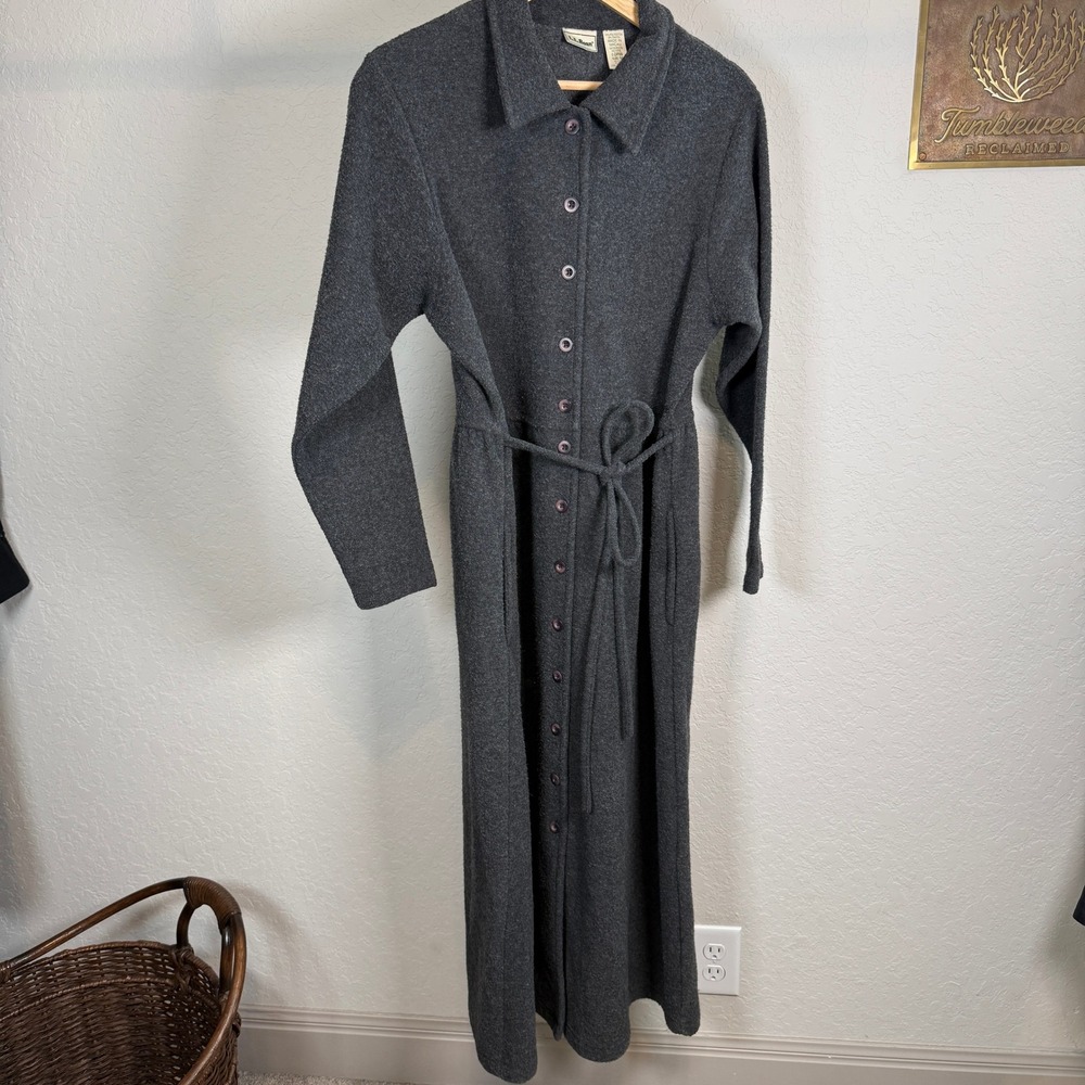 LLBean Women's Medium Charcoal Gray Button Front Long Sleeve Maxi Dress - Picture 2 of 11